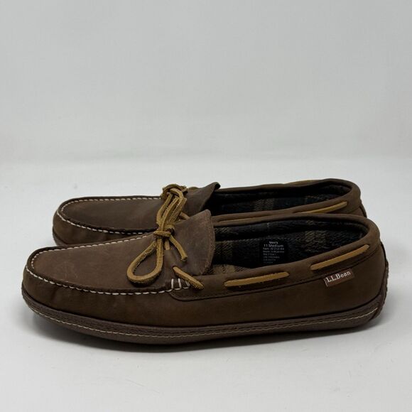 LL Bean Slippers Mens 11 M Brown Leather Flannel Lined Comfort Indoor Outdoor main image 5
